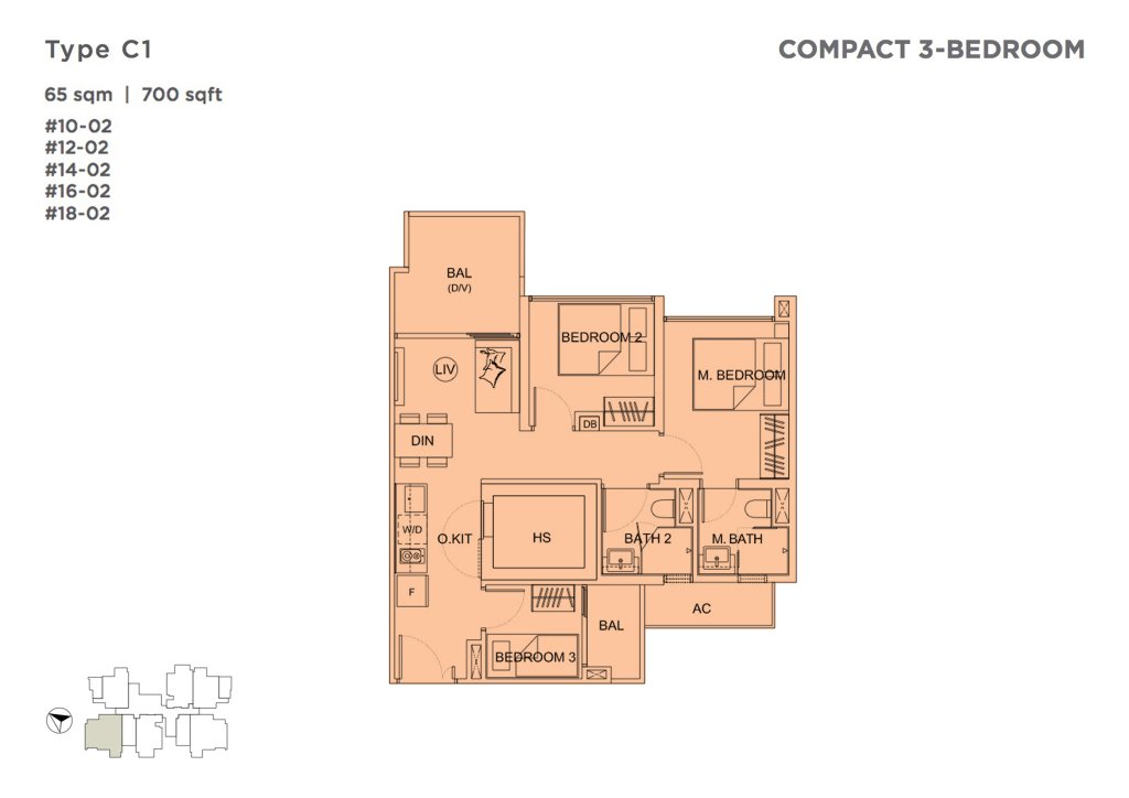 Uptown @ Farrer floor plan 700 sqft Type C1