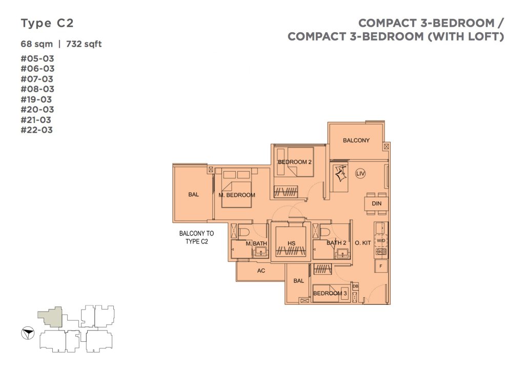 Uptown @ Farrer floor plan 732 sqft Type C2
