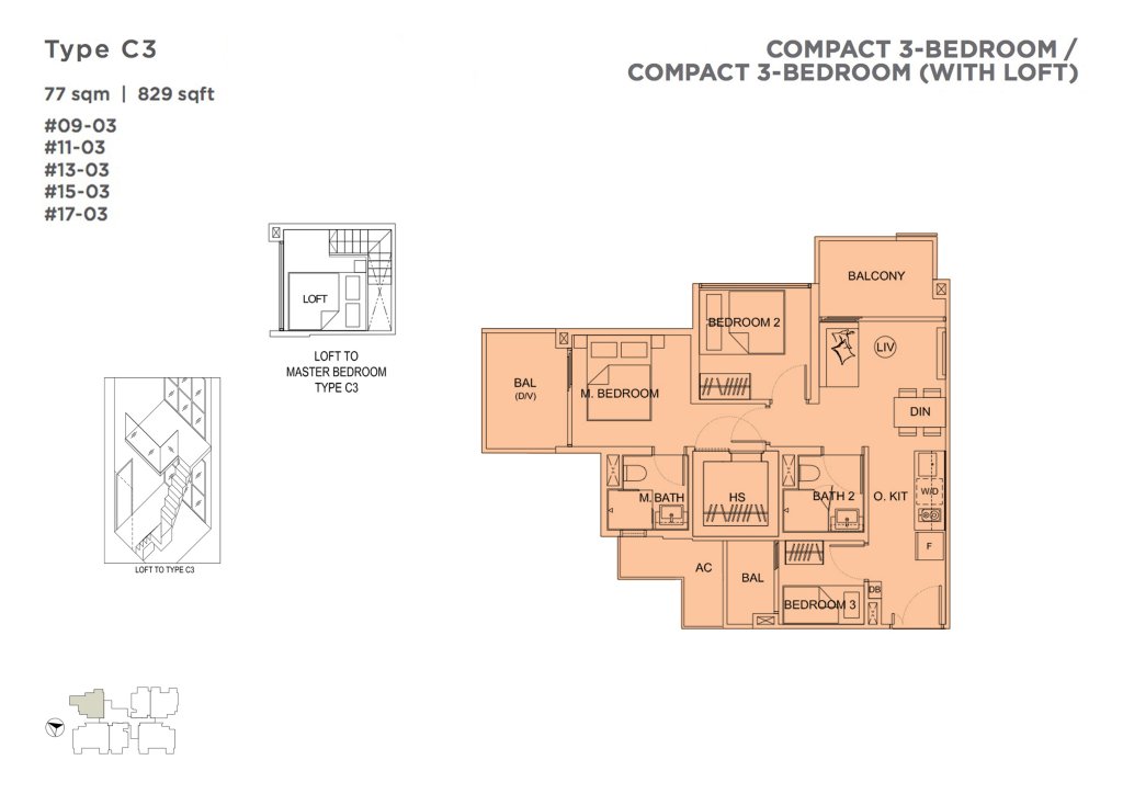 Uptown @ Farrer floor plan 829 sqft Type C3