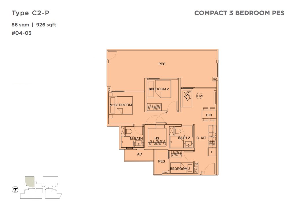 Uptown @ Farrer floor plan 926 sqft Type C2-P