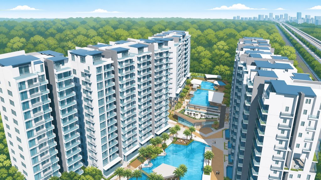 Urban Vista aerial view of the blocks beside the MRT line