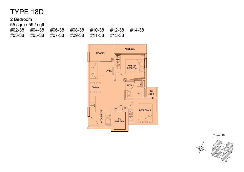 Urban Vista floor plan 592 sqft Type 18D