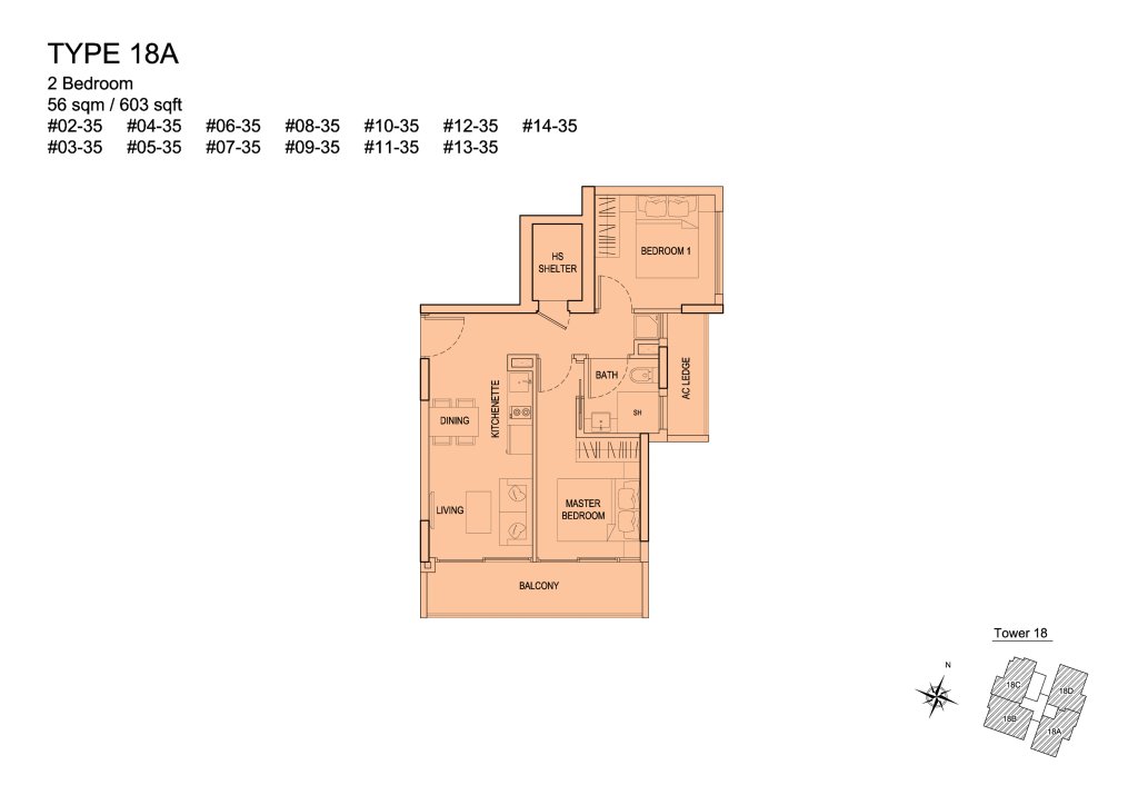 Urban Vista floor plan 603 sqft Type 18A