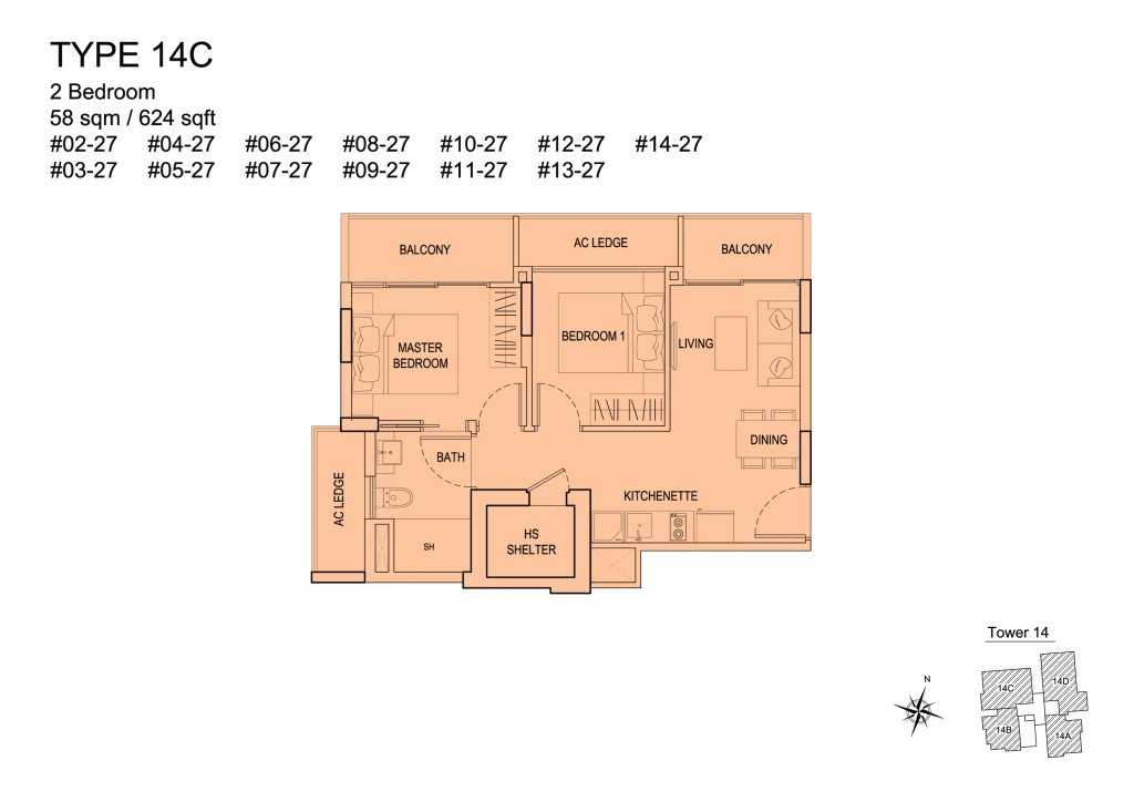 Urban Vista floor plan 624 sqft Type 14C