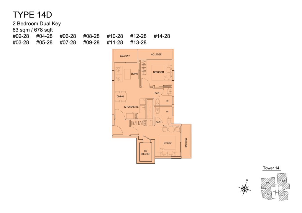 Urban Vista floor plan 678 sqft Type 14D