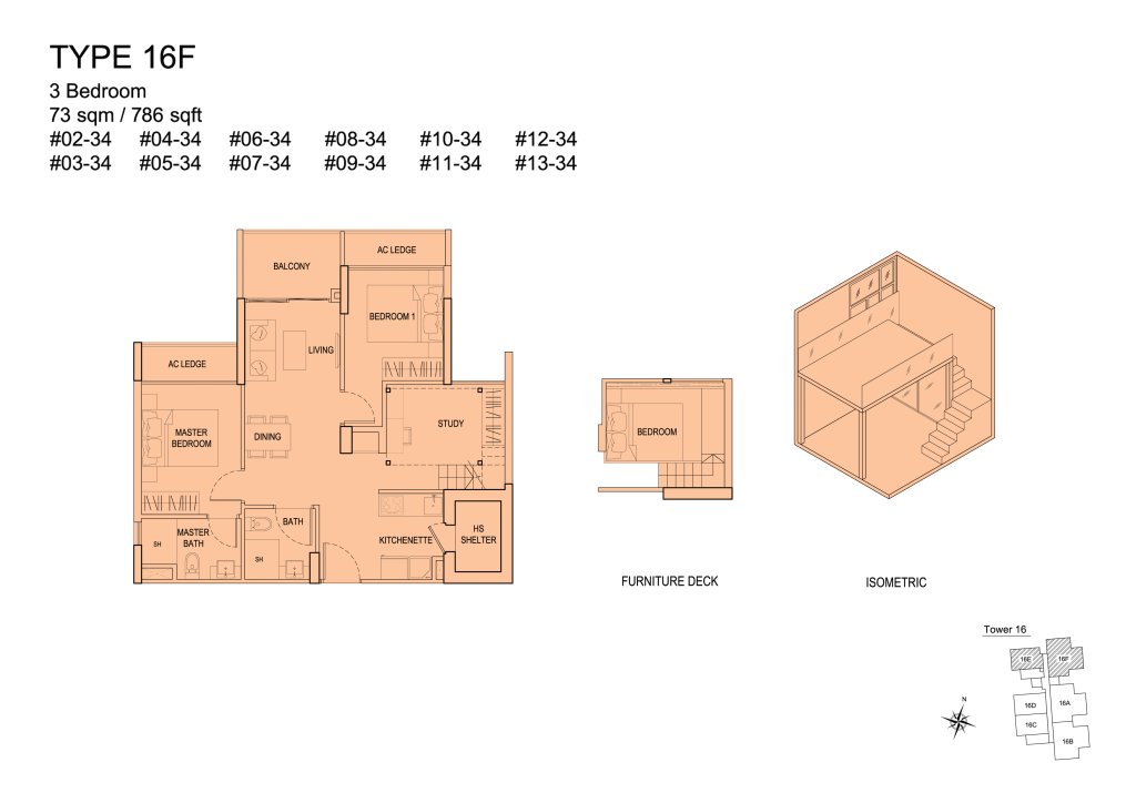 Urban Vista floor plan 786 sqft Type 16F