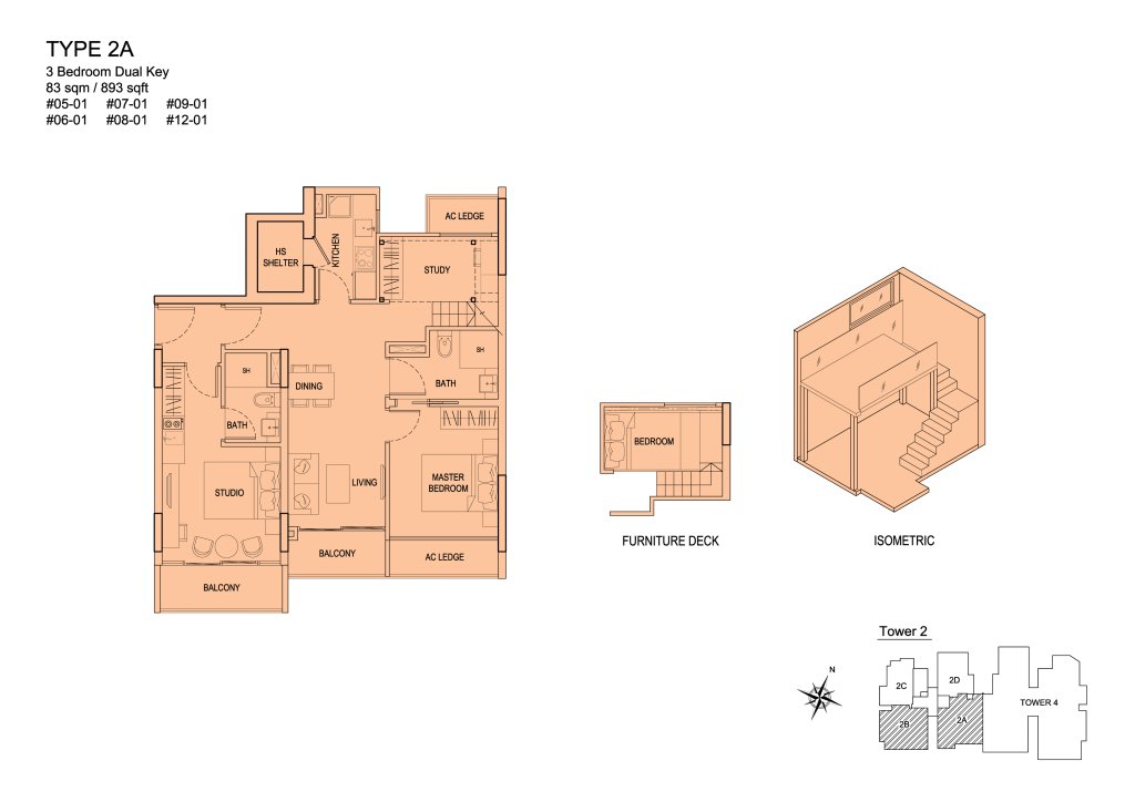 Urban Vista floor plan 893 sqft Type 2A