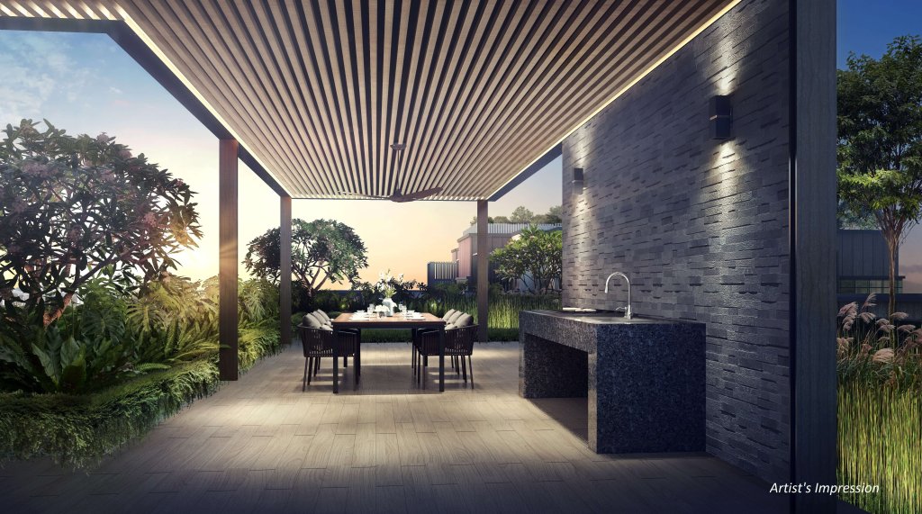 View at Kismis alfresco dining pavilion with kitchen counter