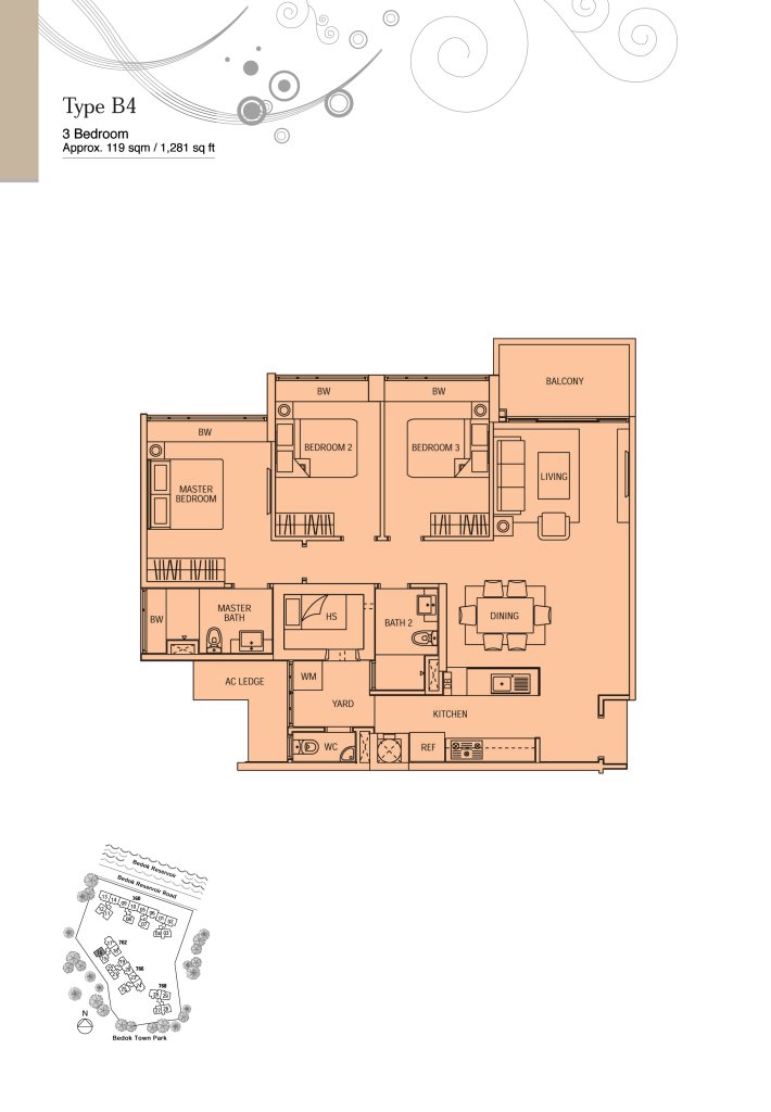 Waterfront Waves floor plan 1,281 sqft Type B4