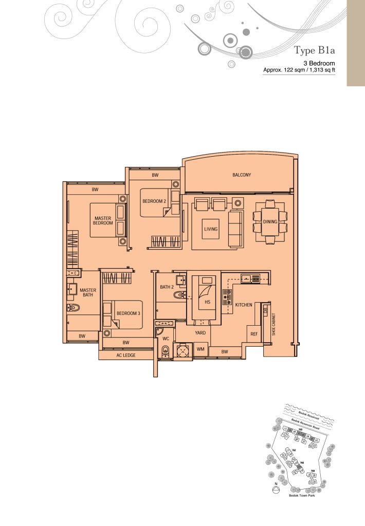 Waterfront Waves floor plan 1,313 sqft Type B1a
