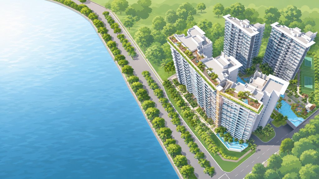 Waterfront Waves aerial view of the blocks beside the reservoir