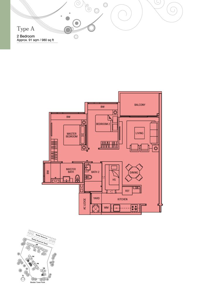Waterfront Waves floor plan 980 sqft Type A