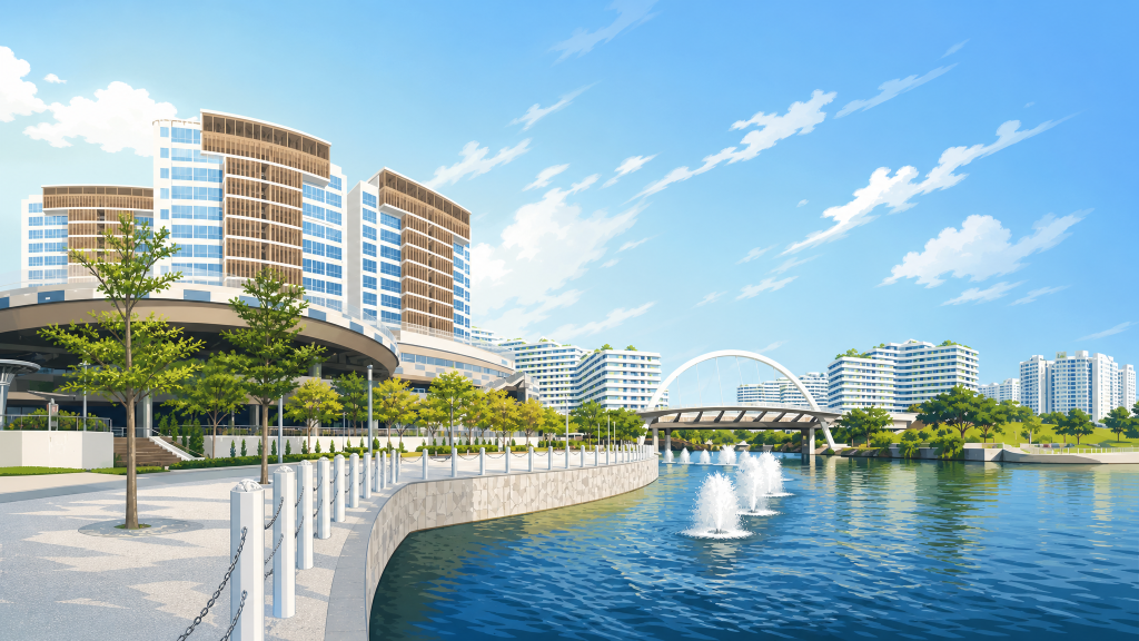 Watertown waterfront and pedestrian bridge