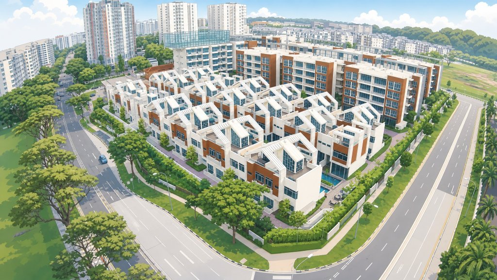 Woodhaven aerial view of the low-rise blocks and the estate