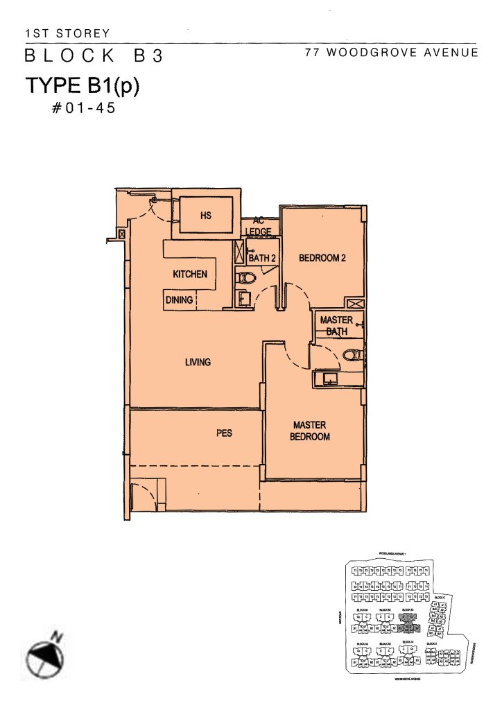 Woodhaven floor plan 1,033 sqft Type B1(p)