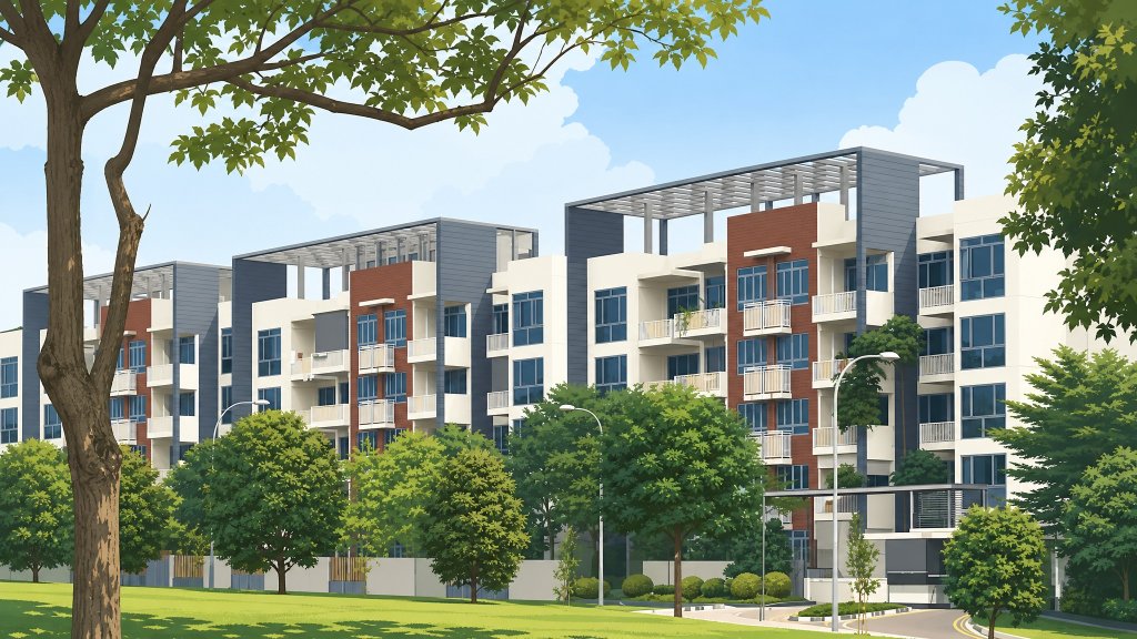 Woodhaven blocks seen from the lawn across the road