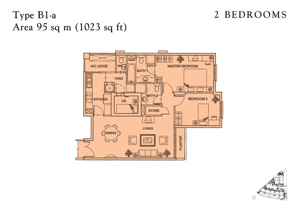 Yishun Sapphire floor plan 1,023 sqft Type B1-a