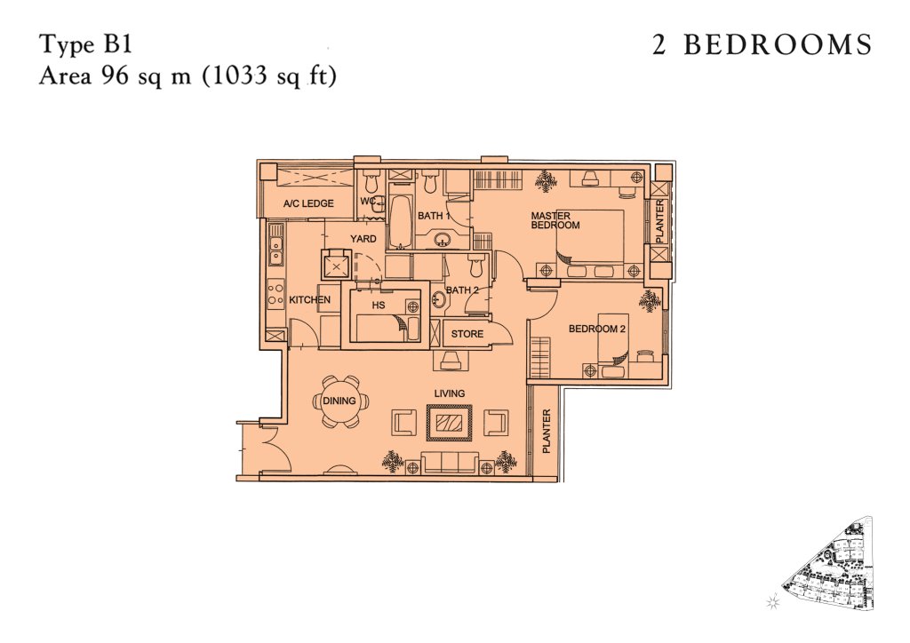 Yishun Sapphire floor plan 1,033 sqft Type B1