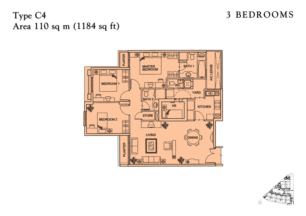 Yishun Sapphire floor plan 1,184 sqft Type C4