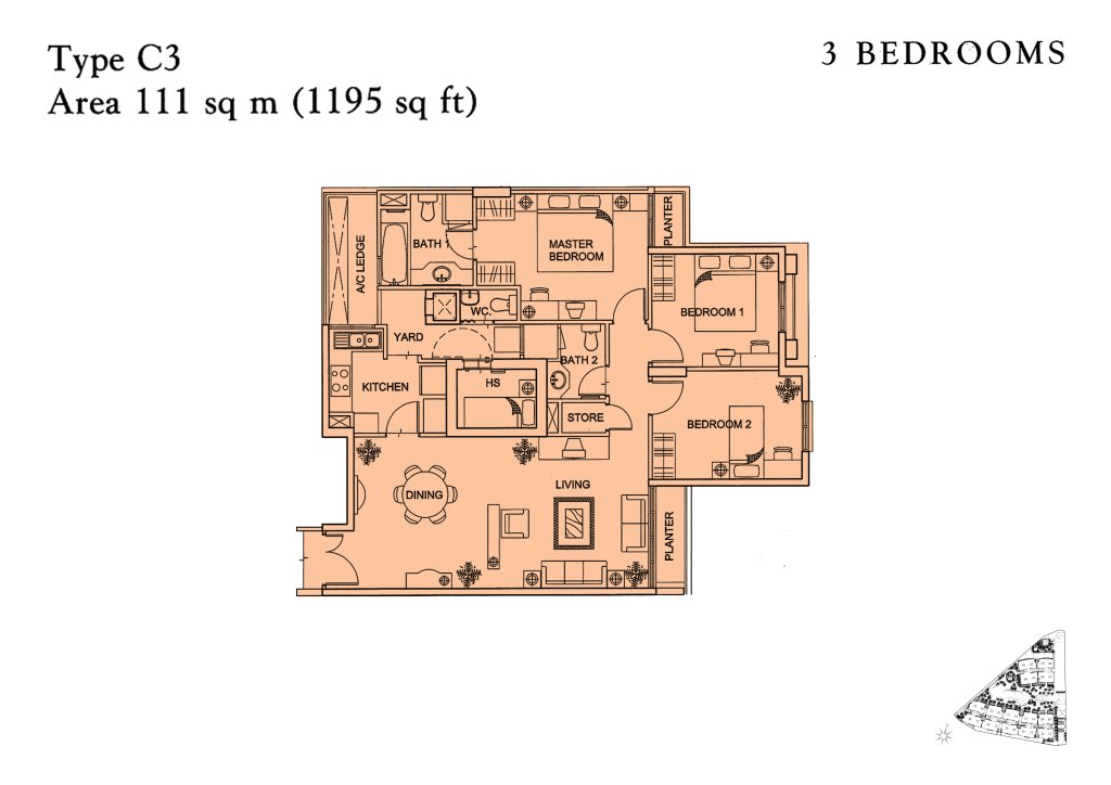 Yishun Sapphire floor plan 1,195 sqft Type C3