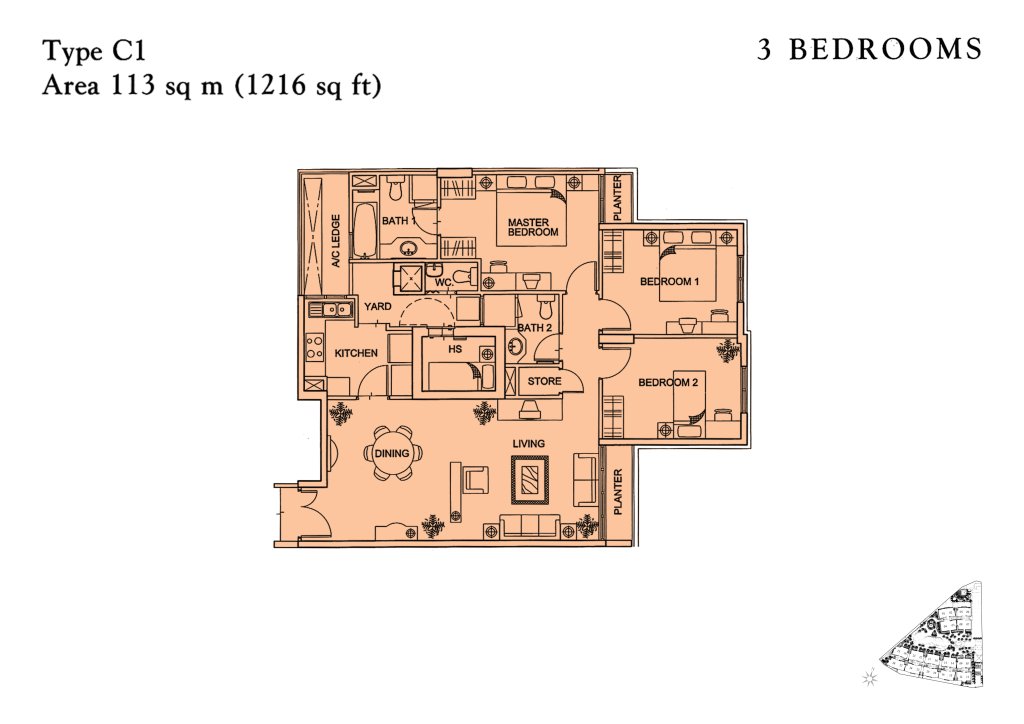 Yishun Sapphire floor plan 1,216 sqft Type C1