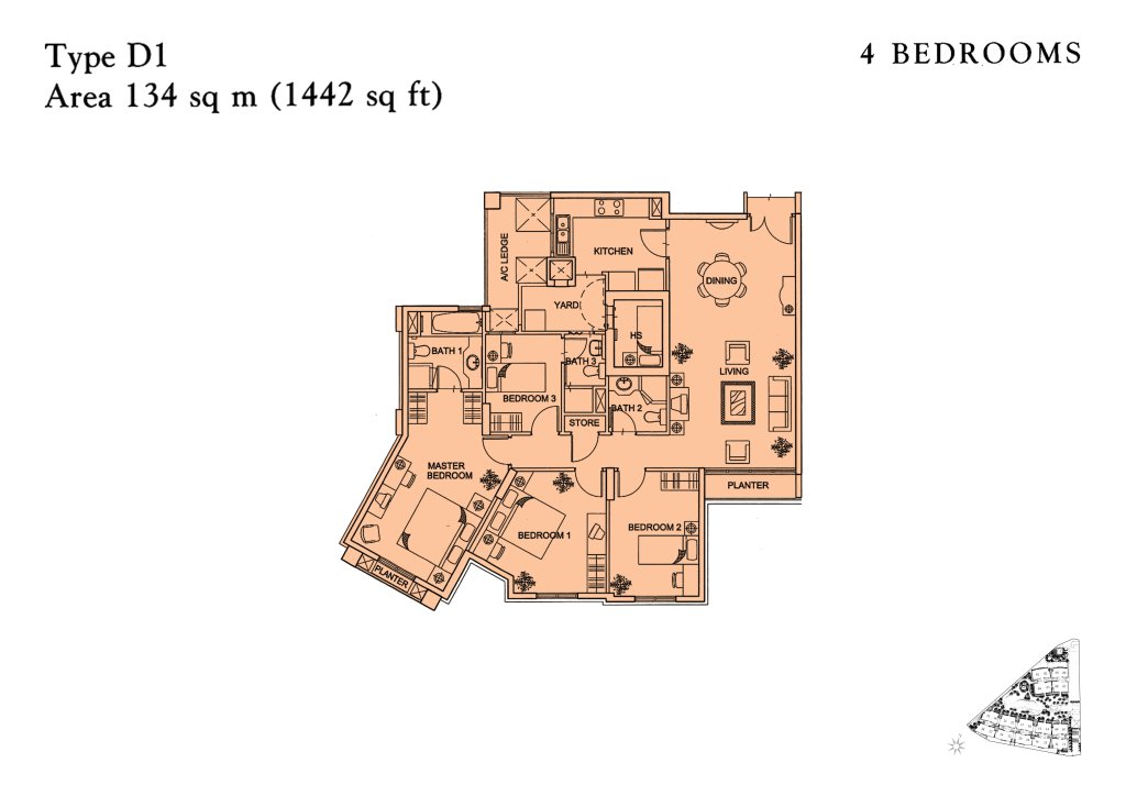 Yishun Sapphire floor plan 1,442 sqft Type D1