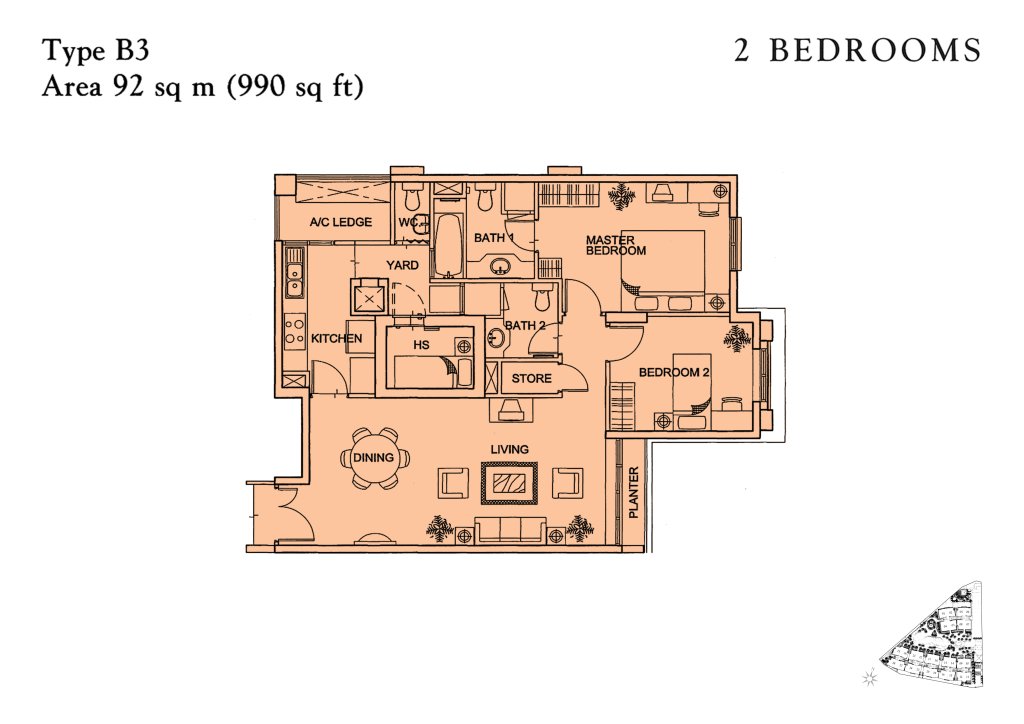 Yishun Sapphire floor plan 990 sqft Type B3