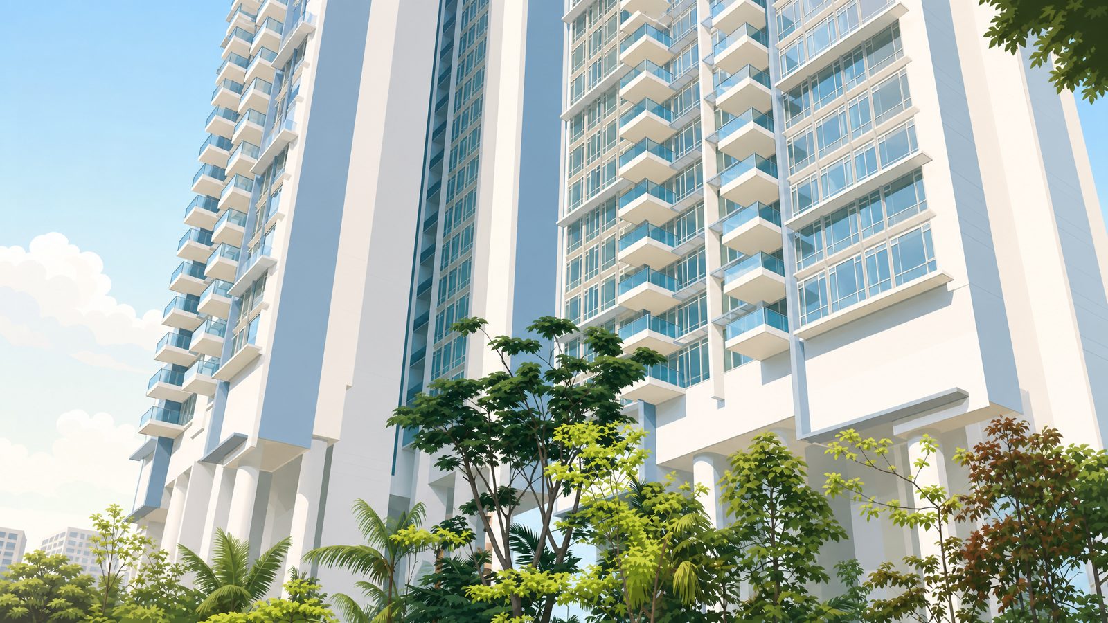 Amber Road condo towers in the dense freehold pocket near the sea