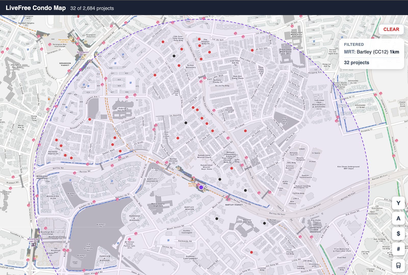 The 32 private projects within 1km of Bartley MRT station