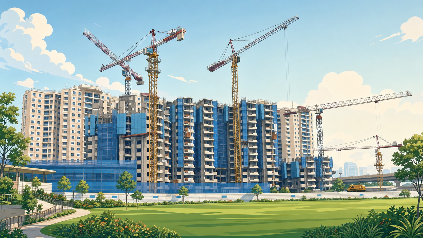 BTO flats rising near a town centre, ahead of the November launch across 6 towns