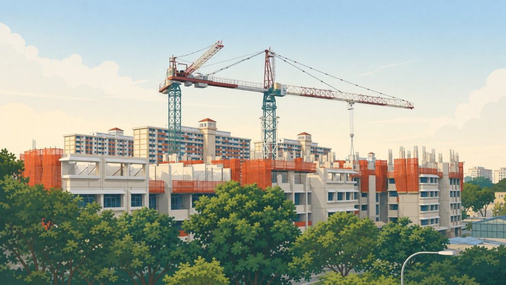 HDB flats under construction, the supply behind the raised BTO income ceiling announced at NDR 2026