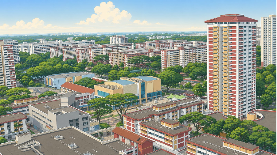 Aerial view of Ang Mo Kio town centre and the surrounding Ang Mo Kio condo blocks