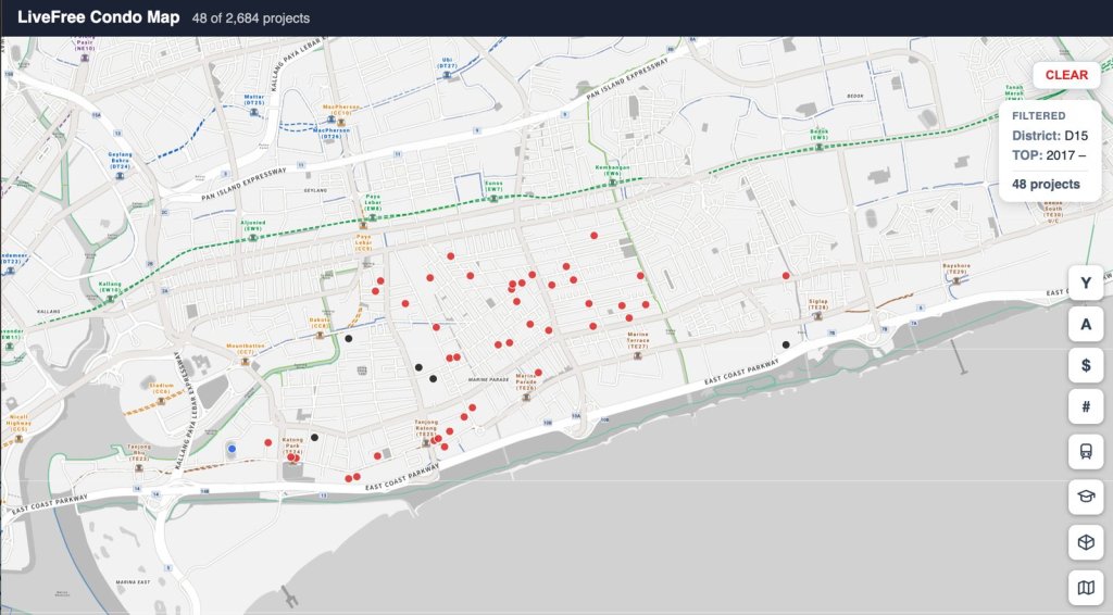 Only 48 District 15 projects completed since 2017, on the LiveFree condo map