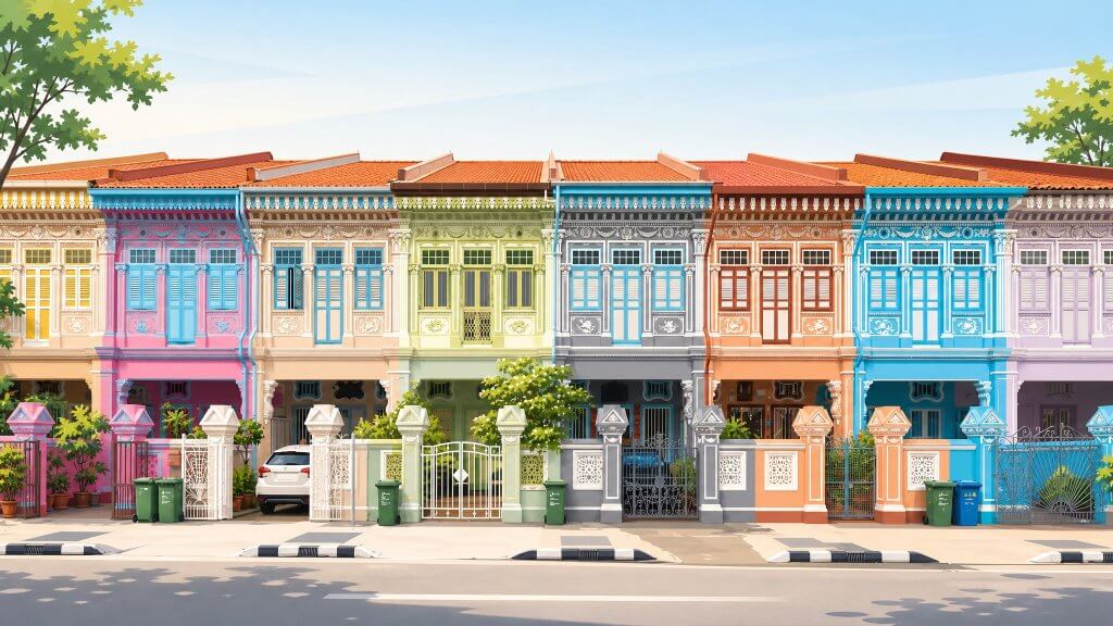 Colourful Koon Seng Road Peranakan shophouses in Katong District 15