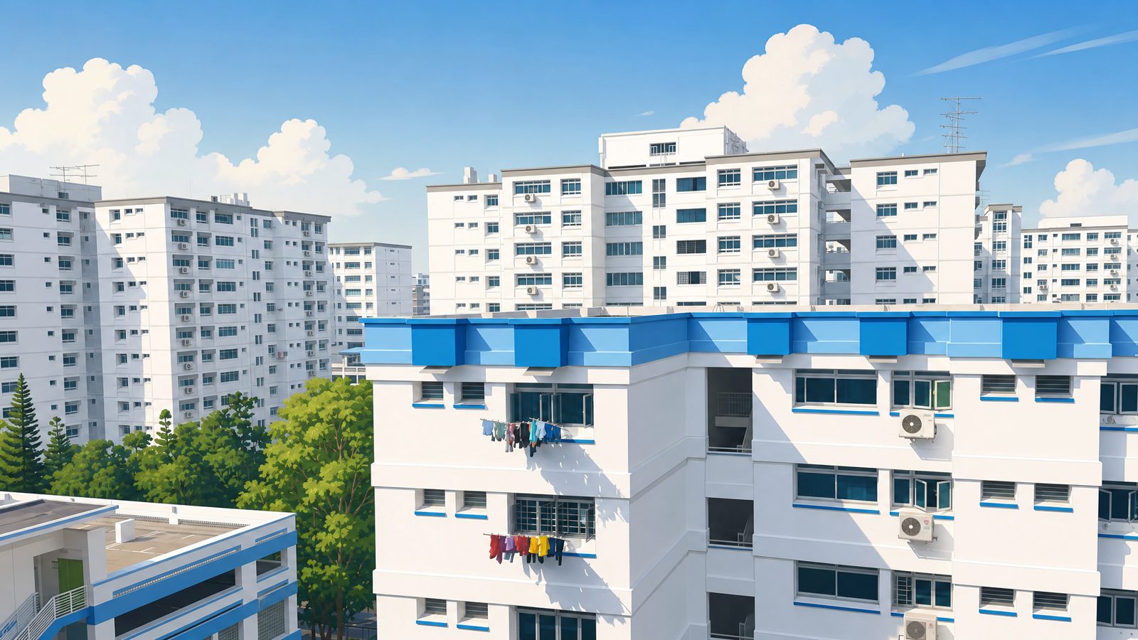 The Pasir Ris condo skyline seen across the town's low-rise heart