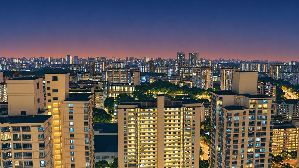 Toa Payoh HDB blocks at dusk, the public housing belt that wraps around the 8 Thomson Lane site