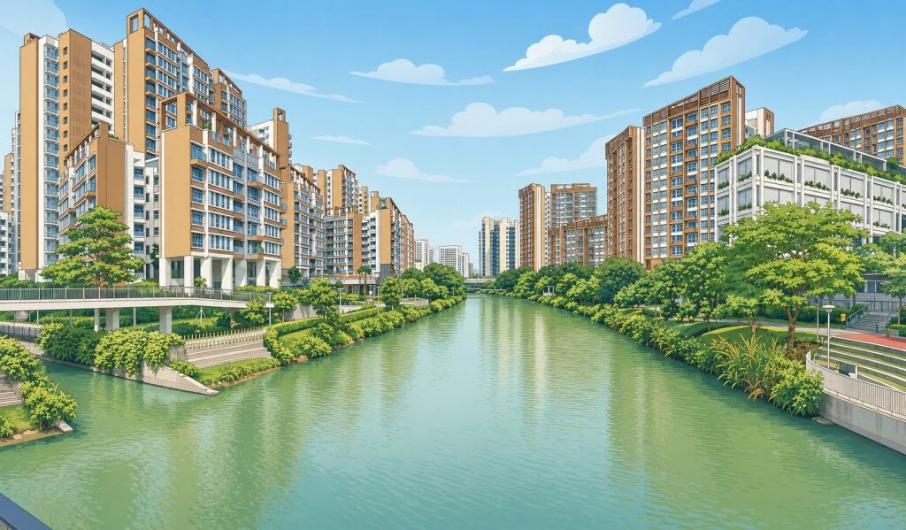HDB flats along Punggol Waterway - executive condo heartland