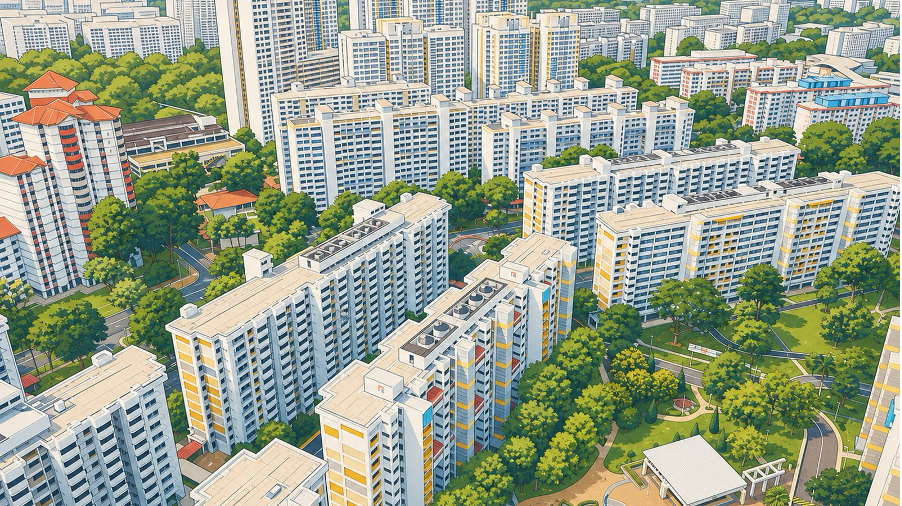 Neighbouring town skylines, the Bishan vs Ang Mo Kio comparison seen from the shared park