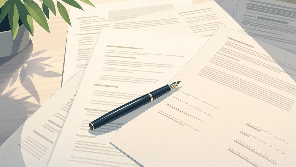 Property documents and fountain pen - CPF refund and accrued interest paperwork