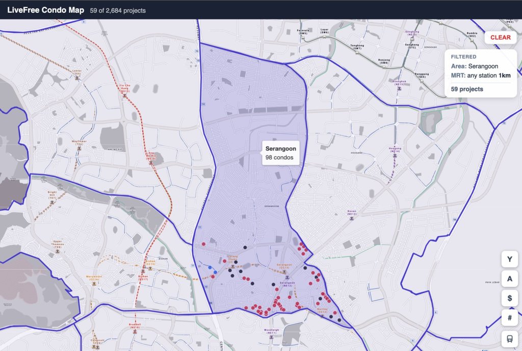 59 of Serangoon's 68 condo projects sit within 1km of an MRT station