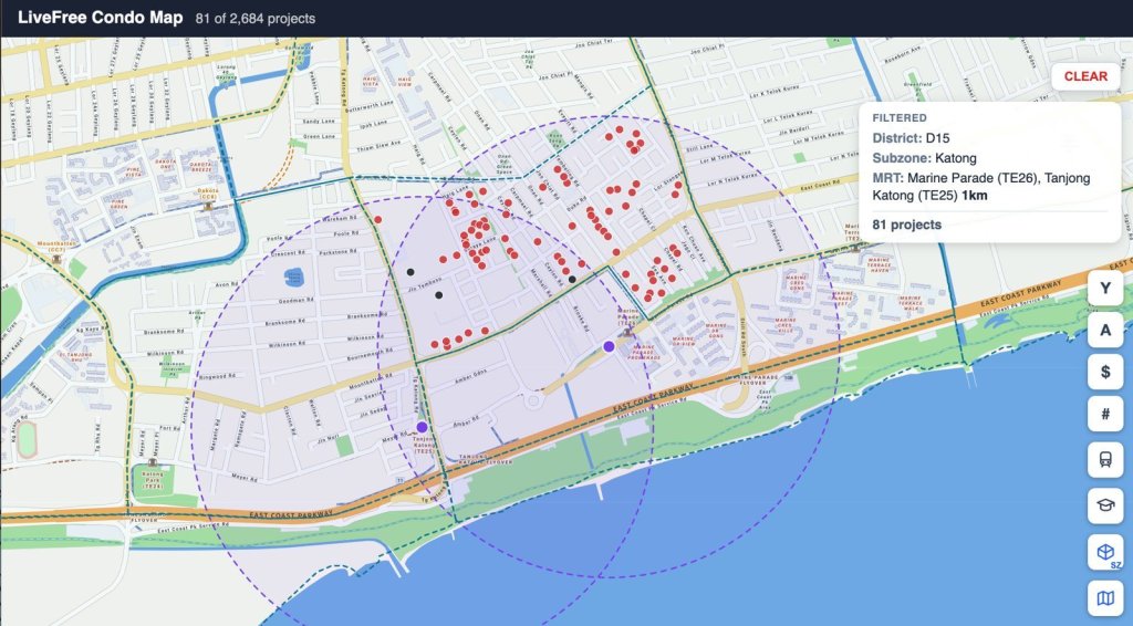 81 of 88 Katong condo projects sit within 1km of the two TEL stations