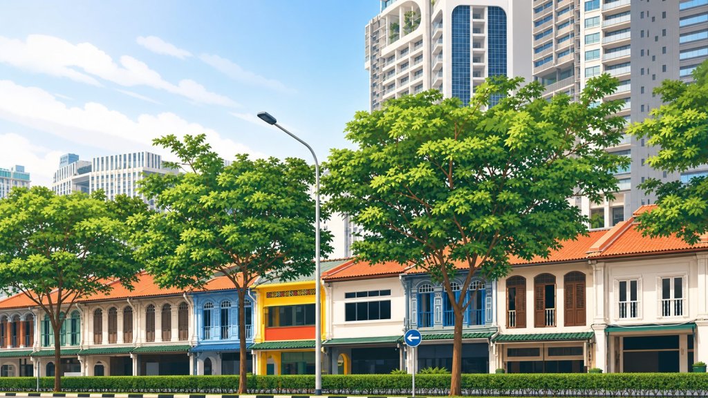 Conserved shophouses along the Katong condo belt on East Coast Road