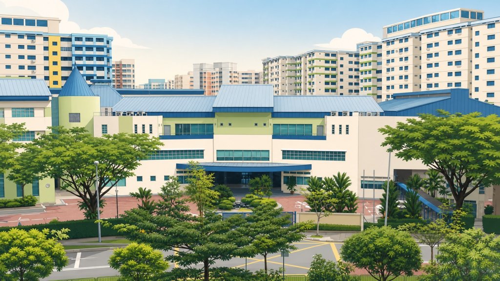 A primary school in a housing estate, the P1 registration catchment that decides most parents' options