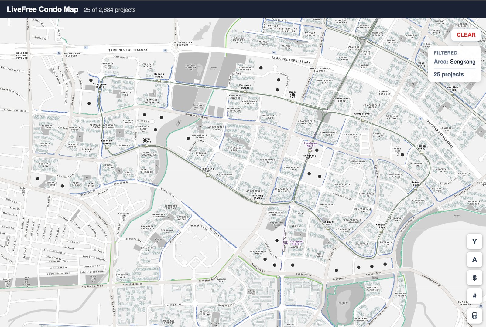 The 25 private projects in the Sengkang planning area, the whole Sengkang condo market