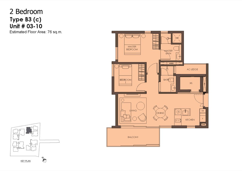 10 Evelyn 2 bedroom 1 bathroom floor plan, 818 sqft, Type B3c