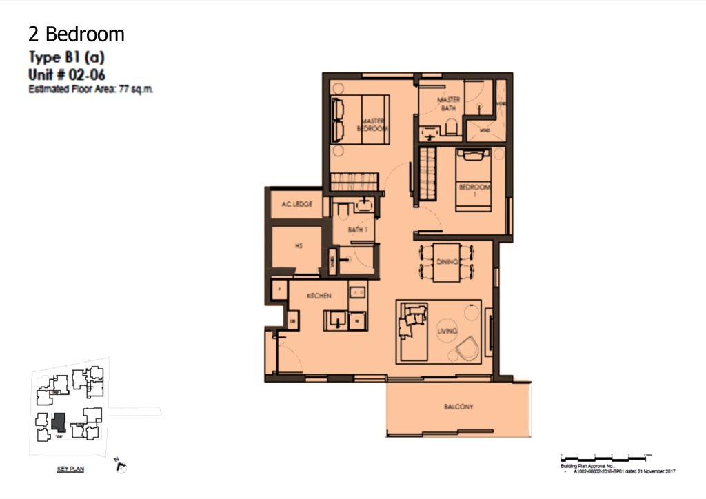 10 Evelyn 2 bedroom 1 bathroom floor plan, 829 sqft, Type B1a