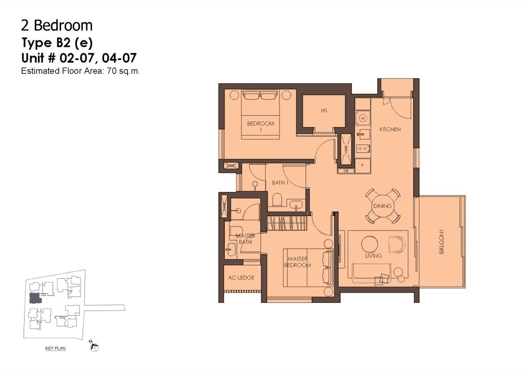 10 Evelyn 2 bedroom 2 bathroom with study floor plan, 753 sqft, Type B2e