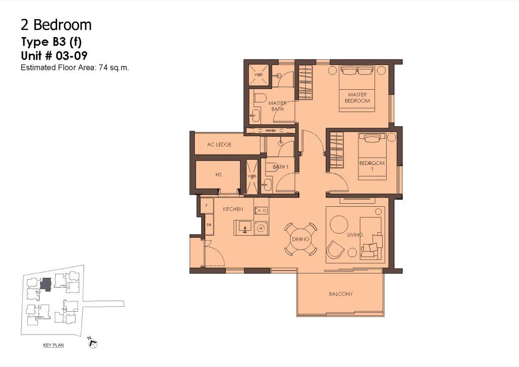 10 Evelyn 2 bedroom 2 bathroom with study floor plan, 797 sqft, Type B3f