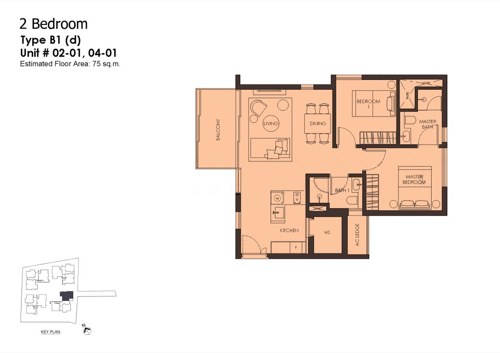 10 Evelyn 2 bedroom 2 bathroom with study floor plan, 807 sqft, Type B1d