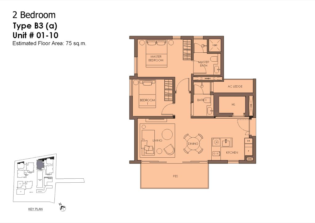 10 Evelyn 2 bedroom 2 bathroom with study floor plan pes, 807 sqft, Type B3a PES